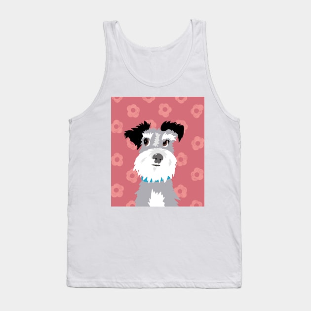 Salt and Pepper Miniature Schnauzer on Pink Daisy Background Tank Top by NattyDesigns